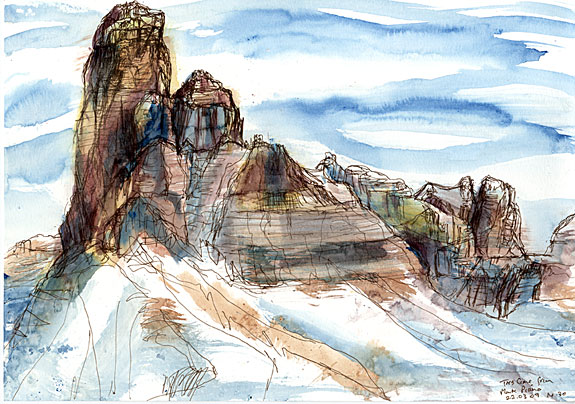 Tres Cime from Mt Piano, winter